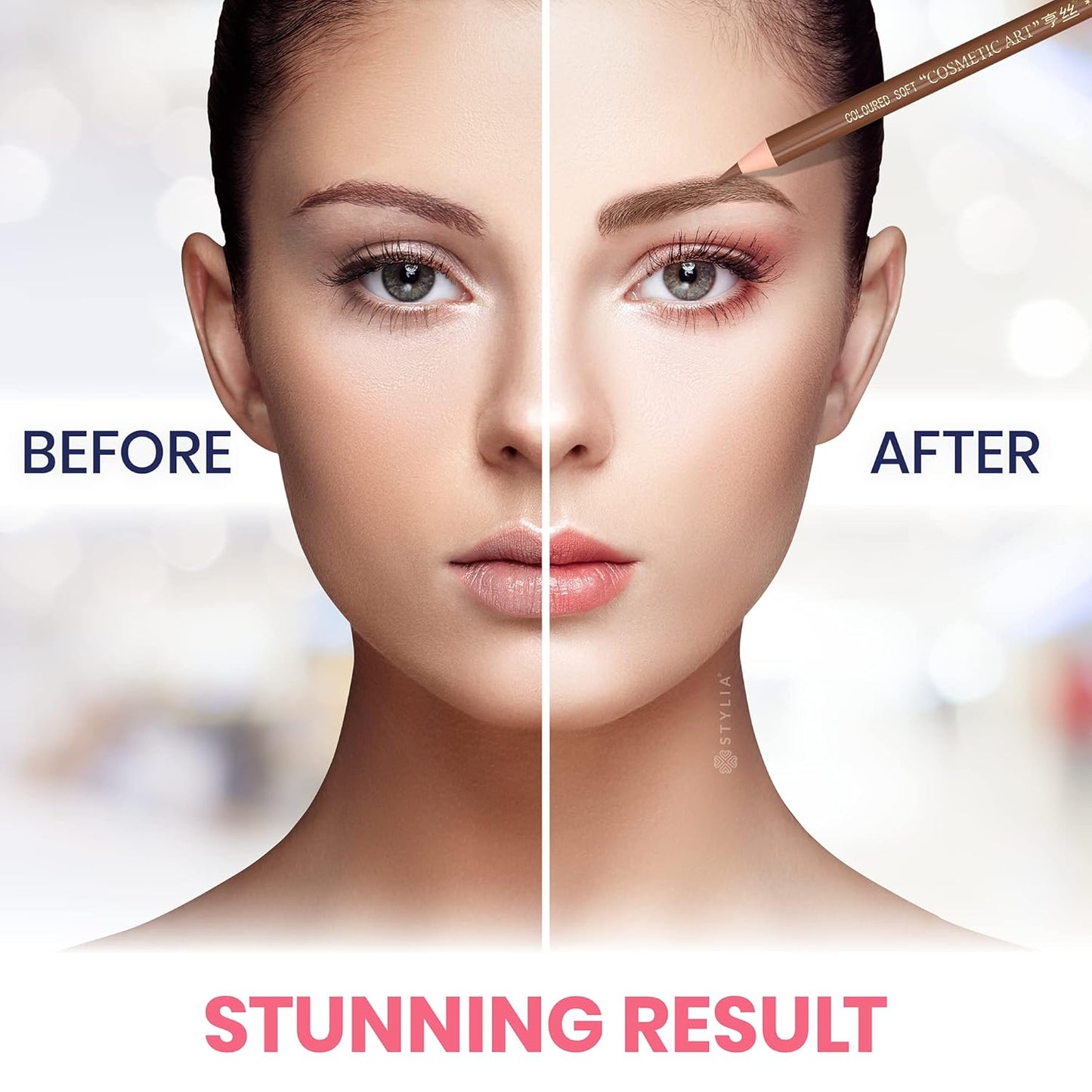 Stylia Waterproof Eyebrow Pencils For Women – Long-Lasting Microblading Supplies Brow Pencil, Perfect for Eyebrow Shaper, Filling & Defining Natural-Looking Brow - (12PC Brown)