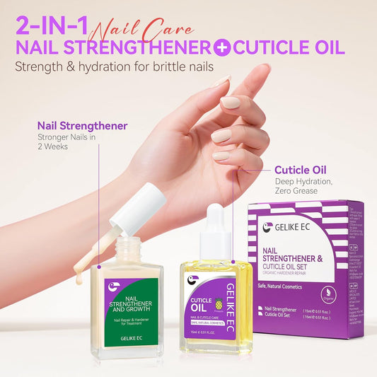 Gelike EC 2-in-1 Nail Rescue Kit: Apricot Nail Ridge Filler & Pineapple Cuticle Oil (15ml) - Tropical Scented Nail Care - Strengthens & Brightens - Travel-Friendly Mini Size