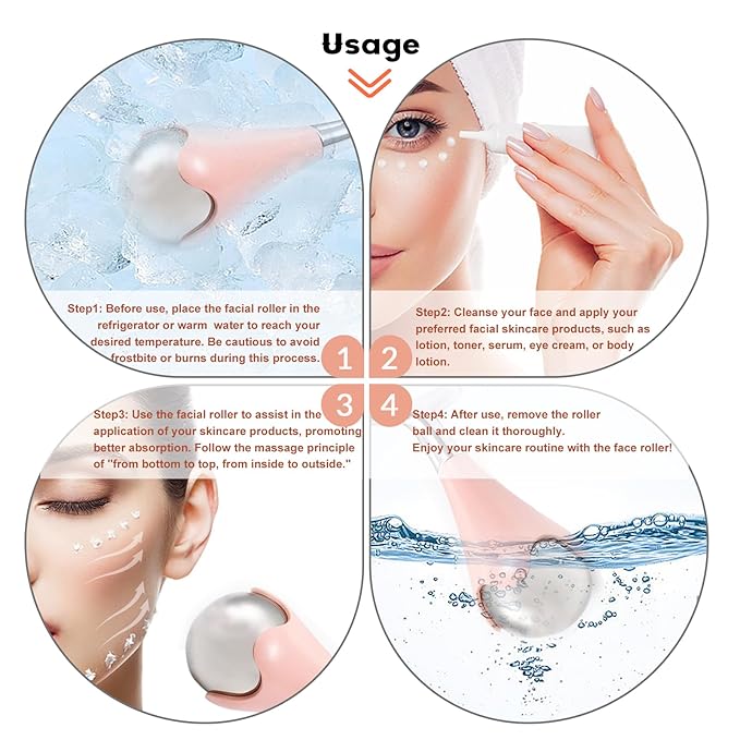New! Premium Ice Roller for Women, Face and Eye. Ice Globes for Wrinkles and Lifting, Metal Face Roller, Face Icer, Frozen Face Roller, Eye Cream Applicator Tool (Pink, Set of 1)