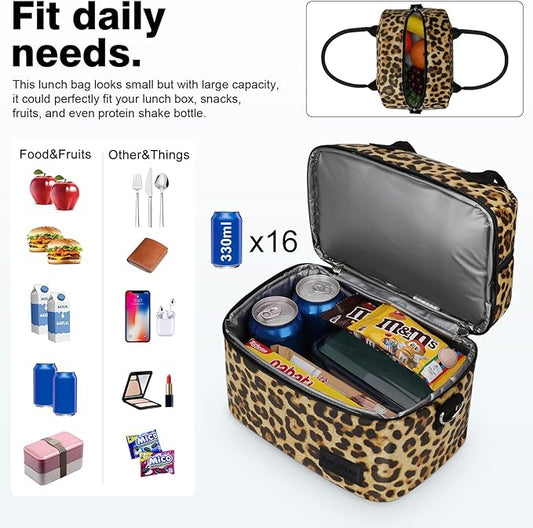 BALORAY Lunch Bag for Women Men, Double Deck Lunch Box for Adults, PU Leather Lunch Tote Bag Insulated Lunch Bags with Strap for Work Office Picnic