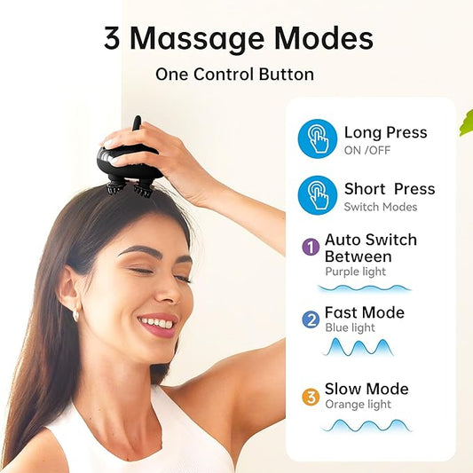 COMFIER Head Massager,Scalp Massage Hair Growth with 3 kneading Modes,Waterproof Body Massager for Stress Relief, Cat Massage(Black)