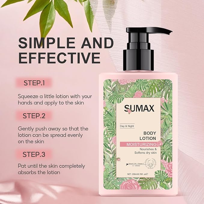 Sumax Body Moisturizer Lotion Natural Formula Fast Absorption Nourishing & Moisturizing Body Lotion Prevent & Repair Dry Skin for Women and Men