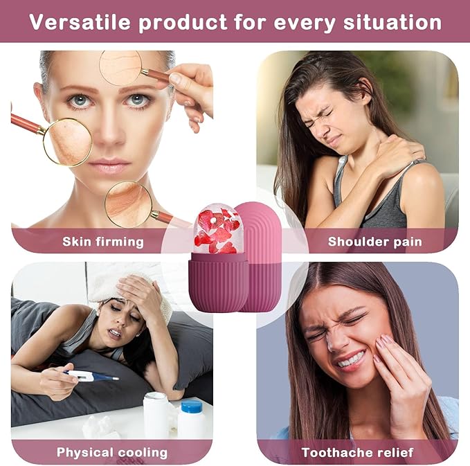 XHJRI Ice Face Roller Massager,Ice Cube Roller for Face, Eyes and Neck Naturally Conditioning and Skin Care,De-Puff Eye Bags,Reduce Migraine Pain,Reusable Massage Silicone Ice Mold (Rose)