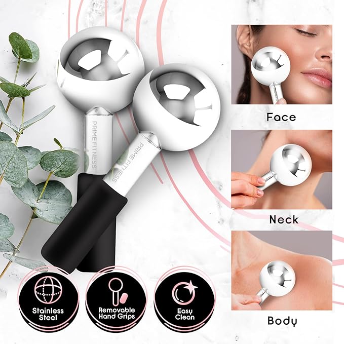 Ice Globes for Facials | Unbreakable Steel Cooling Roller | Cryo Sticks for Face | Massager for Face Neck & Eyes | Skin Care for Dark Circles, Puffiness, Wrinkles, Collagen Production (BLACK)