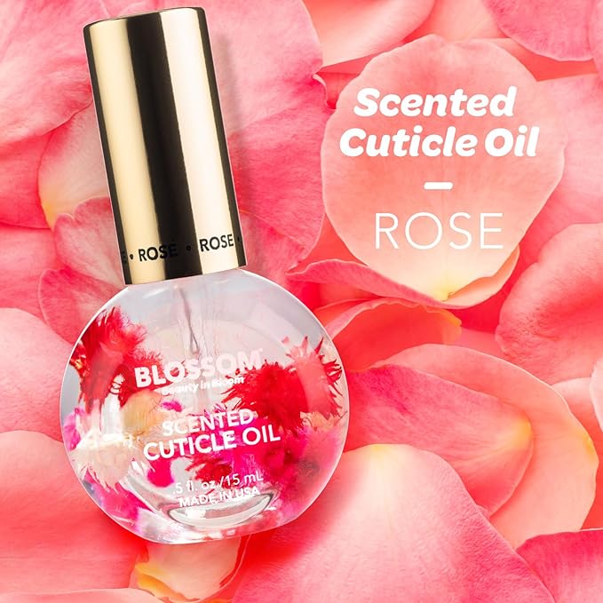Blossom Cuticle Oil for Nails, Hydrating, Moisturizing, Scented Nail Oil Cuticle Care, Infused with Real Flowers, Made in USA, 0.5 fl. oz, Rose