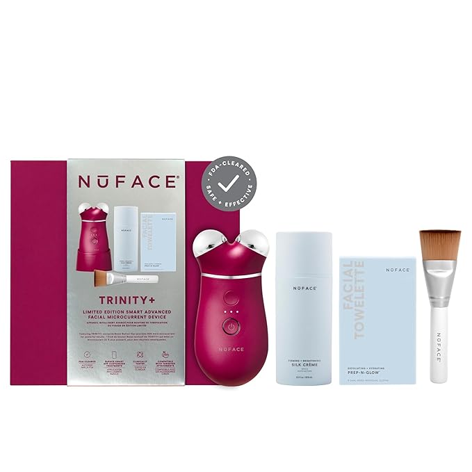 NuFACE TRINITY+ Microcurrent Facial Device Kit - Limited Edition FDA Cleared Face Massager Device + Microcurrent Gel Activator, Cleansing Wipes & Brush - Velvet Rose