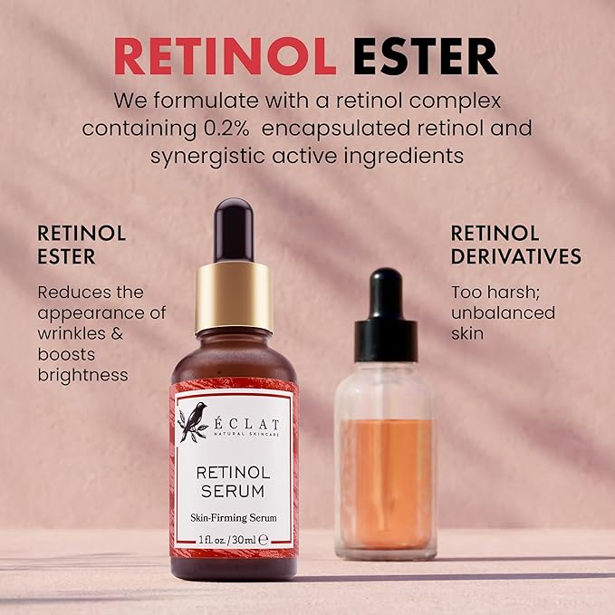 Eclat Skincare Retinol Serum for Face - Pure Retinol with Hyaluronic Acid & Vitamin E - Skin Care for Dark Spots - Anti Aging & Anti Wrinkle Formula - Resurfacing Retinoid Serum for Face 1 fl oz