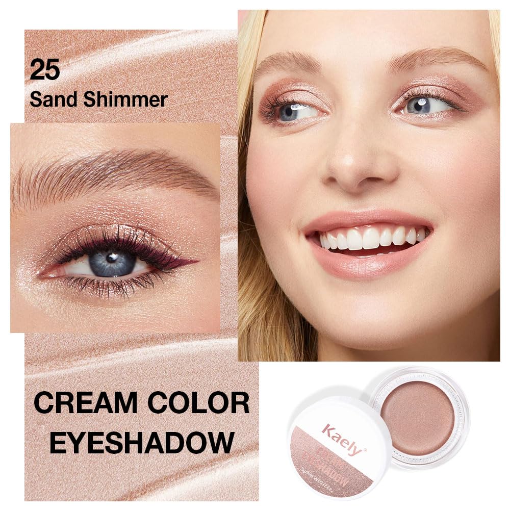 Kaely Single Cream Eyeshadow Pot, Sand Shimmer Eye Shadow for Older Women High Pigmented Waterproof, Natural Eyeshadow Palette Makeup Brightener, sombras en crema para ojos, Blendable, 25