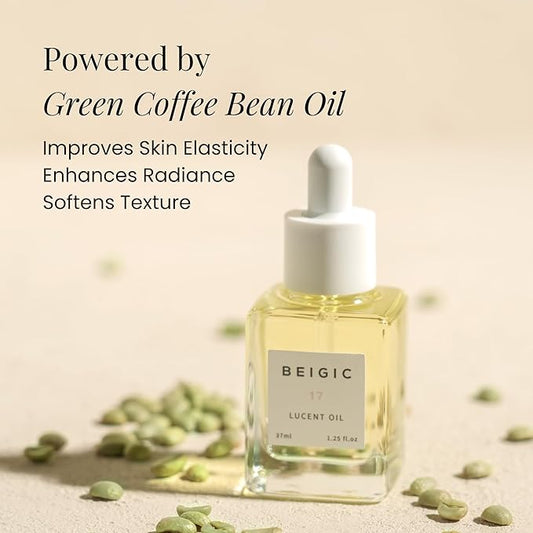 BEIGIC Lucent Oil - Vegan Face Oil Firming Hydrating Serum with Green Coffee Bean, Argan, Rosehip Oils & Squalane for Glowy Skin (0.33 Fl. Oz)