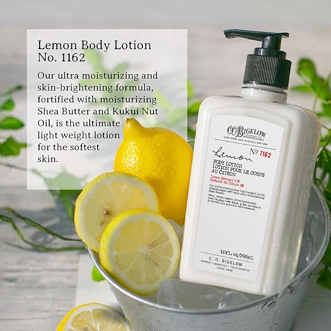 C.O. Bigelow Apothecary Duo, Lemon Body Care Gift Box with Body Soap & Lotion, Gift Set of Two - Moisturizing Lotion & Liquid Hand Wash for Dry Skin - 10fl oz Each