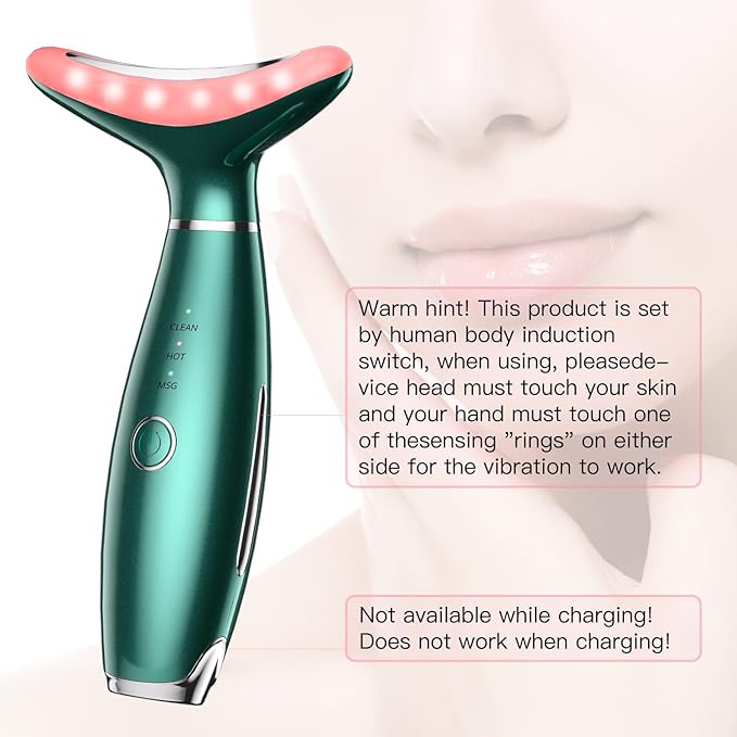 Neck Face Massager, Skin Care Face Massage Tool, 3-in-1 Facial Massager, Face Sculpting Tool with Thermals, Vibration (Green)