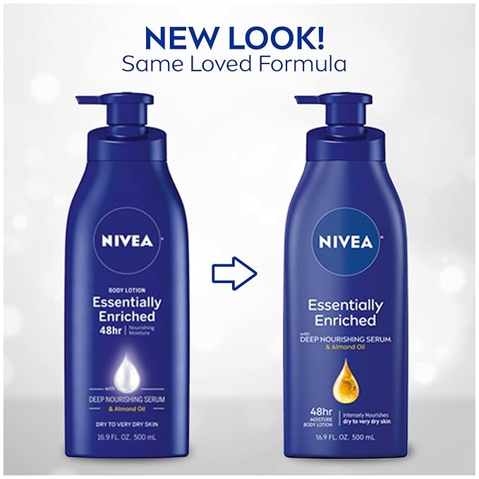 NIVEA Essentially Enriched Body Lotion for Dry Skin, Skin Care Gifts for Mom, 16.9 Fl Oz Pump Bottle, Pack of 2