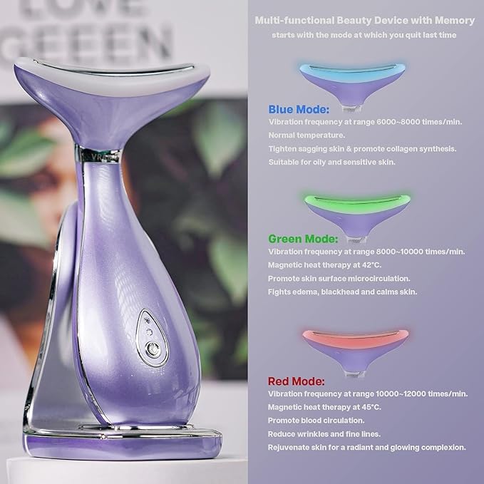 Lily Neck Face Massager, Skin Rejuvenation Beauty Massager, 3-in-1 at-Home Facial Spa Tool, Lifting, Toning and Tightening for a Radiant Appearance (Lavender Violet)