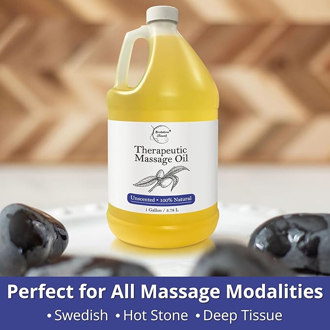 Unscented Massage Oil for Massage Therapy | 100% Natural Body Oil | Premium Quality for Spa & Professional Use | Soothing, Therapeutic & Hydrating Formula | 1 Gallon by Brookethorne Naturals