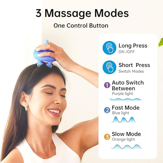 COMFIER Cordless Scalp Massager Hair Growth with 3 kneading Modes,Waterproof Head Massage with 8 Claws for Deep Cleansing,Body Cat Head Scratcher,Gift for Women