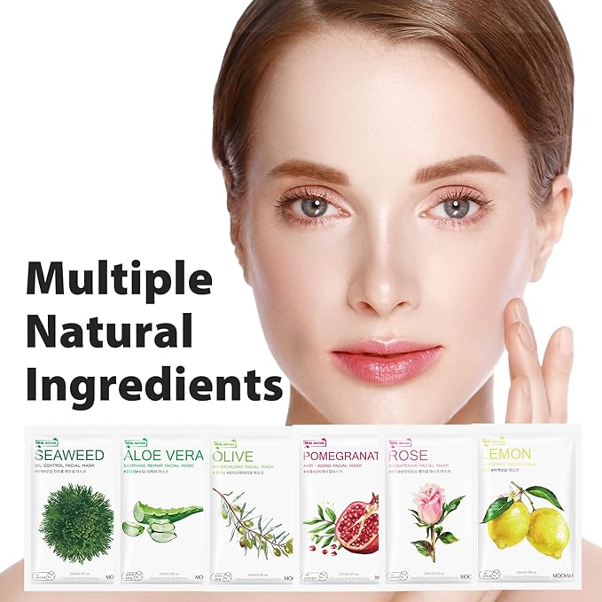 Face Masks Skincare, 6 Pack Variety Sheet Masks - Hydrating & Smoothing, Moisturizing & Nourishing for All Skin Types