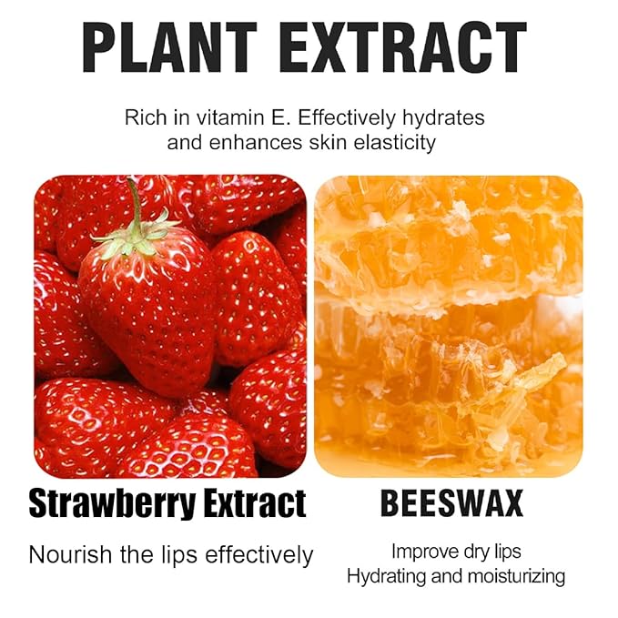 2PCS Strawberry & Honey Lip Balm, Hydrating Propolis Sleeping Mask, Moisturizing & Prevention of Dry and Cracked Skin, Scrubs Exfoliator, Repair Nourishes the Lip