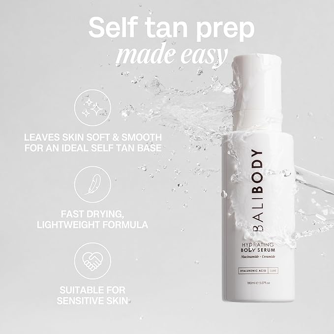 Bali Body Hydrating Body Serum | Daily Moisturiser with Hyaluronic Acid, Niacinamide and Ceramide | Self Tan Extender for All Skin Types | Vegan, Cruelty Free, Australian Made (150 ml / 5.07 fl oz)
