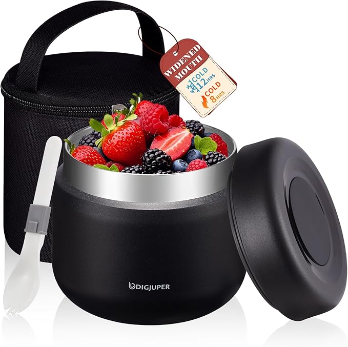 9oz Lunch Containers For Kids Adults - with Insulated Lunch Bag & BPA-Free Folding Spoon for School Office, Thermal Jar for Hot Food LeakProof, Wide Mouth Stainless-Steel Baby Food Jar Soup Container