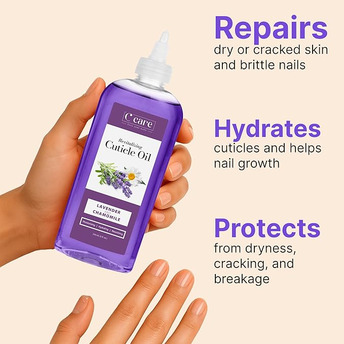 C CARE Lavender and chamomile Cuticle Oil For Nails - Repairs Cuticles Overnight - Moisturizes and Strengthens Nails and Cuticles - 8oz
