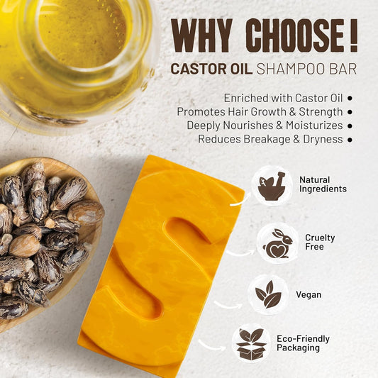 Herbishh Castor Oil Shampoo Bar – Nourishing Solid Shampoo Bar for Hair Growth & Thinning Hair – Castor Oil Shampoo Soap for Moisturized Scalp – Natural Soap 3.53 oz Pack of 2