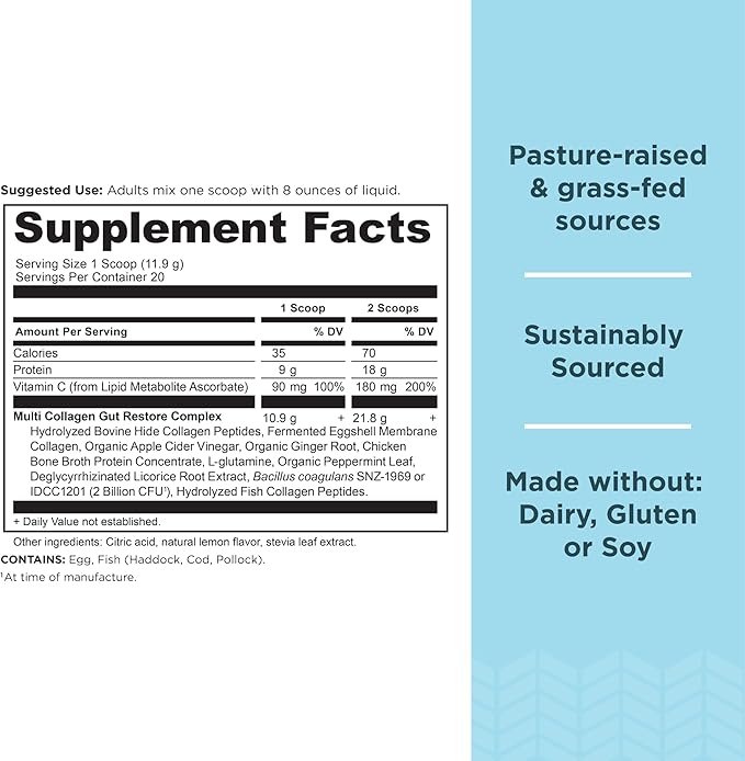 Ancient Nutrition Collagen Powder Protein, Multi Collagen Protein, Hydrolyzed Collagen Peptides Supports Skin and Nails, Joint Supplement (Gut Restore, 20 Servings)