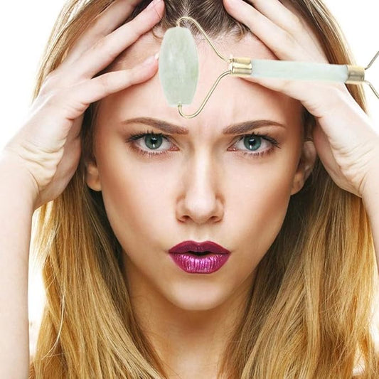 Nisstiiv Jade Roller Facial Massage Roller Gua Sha Scraping Stone Natural Skin Slimming Firming Roller Eye Neck Beauty Tool for Mother Anti Aging Wrinkles Puffiness