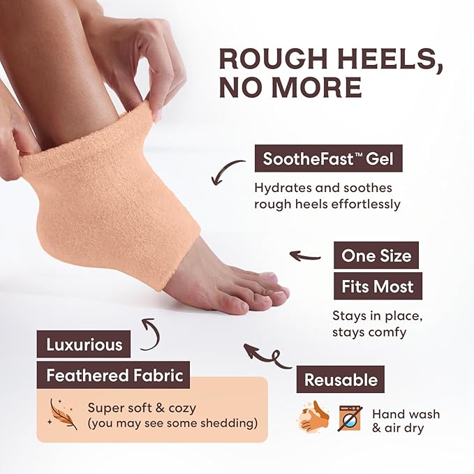 Dr. Frederick's Original Moisturizing Fuzzy Heel Socks - 2 Pairs - Cozy Gel-Lined Sleep Socks for Women & Men - Soothes Dry, Cracked Feet - Heel Repair - Peach Fuzz