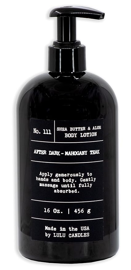 Lulu Candles | After Dark - Mahogany Teak | Moisturizing Body Lotion with Soothing Shea Butter & Aloe | Gentle Lotion Nourishes Dry Skin With Moisture | No Paraben | Dye Free | Non-Greasy (16 Oz.)