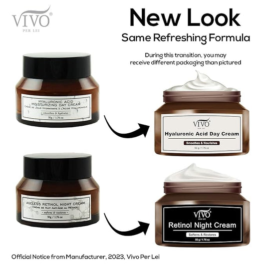 Vivo Per Lei Hyaluronic Acid Day Cream and Retinol Night Cream Combo - Skin Care Set for Women - 1.76 Oz / 50 G