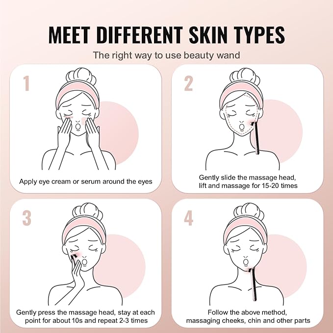 VEVOR Red Light Therapy Wand for Face, 7-Color LED Facial Wand Red Light Therapy Device with Heatig Therapy| Microcurrent Vibrating Massage, Portable LED Beauty Wand for Face, Neck