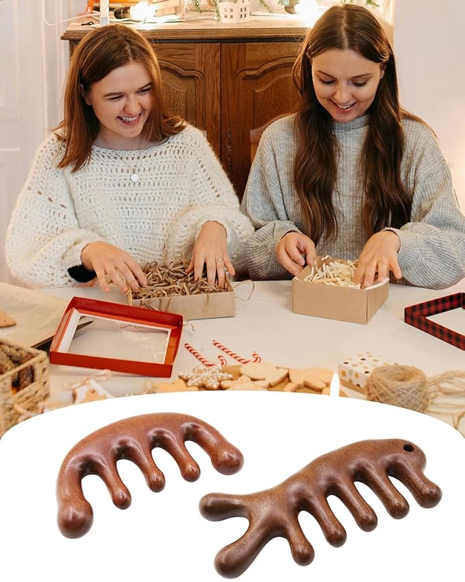 Wooden Scalp Massager Comb -Natural Sandalwood Wide Tooth Hair Comb for Women Men