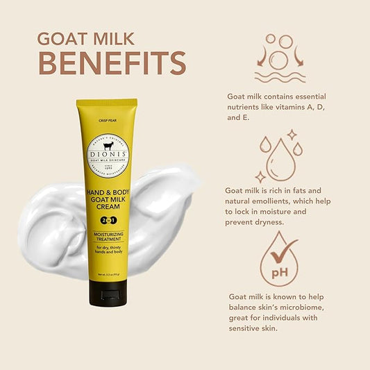 Dionis Goat Milk Skincare Scented Hand & Body Cream - Travel Size Lotion For Hydrating & Moisturizing Dry and Sensitive Skin, Cruelty Free, Paraben Free Made in The USA, Crisp Pear, 3.3 oz