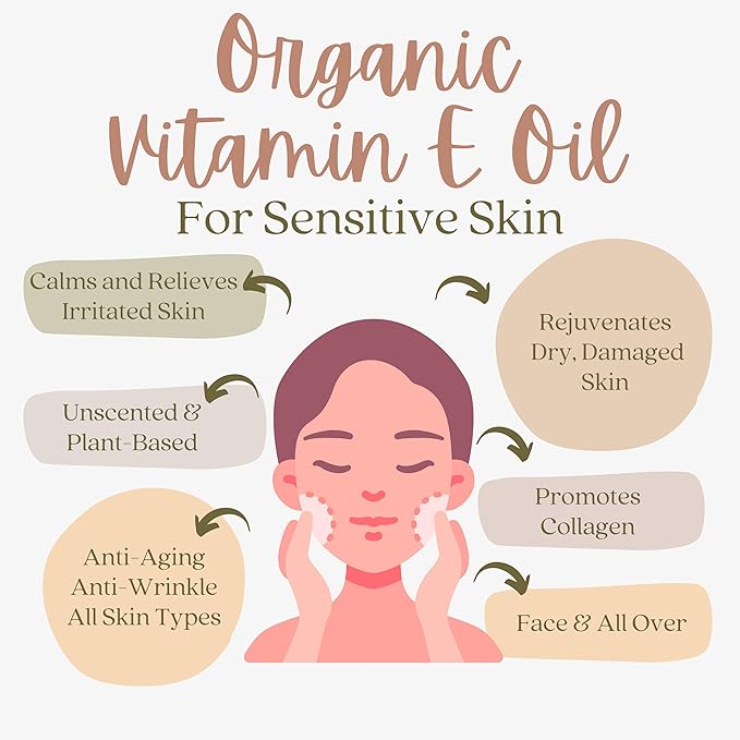 Organic Vitamin E Oil for Scars - All Natural & Vegan Skin Moisturizer 2oz - Light and Unscented Great for Scars After Surgery - Reduce Wrinkles, Anti Aging, Lighten Dark Spots - Face, Skin & All Over