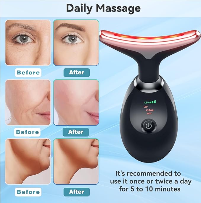 Face and Neck Massager T𝗈𝗈I, 7 C𝗈I𝗈r Facial Massager for Face and Neck, Face 𝖲cuIpting Tool for S𝗄in Care - Black