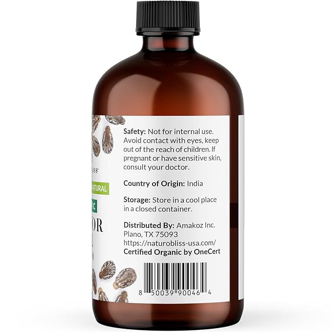 NaturoBliss Castor Oil Organic (2oz), 100% Pure, Cold Pressed, Hexane Free. Volumizing Serum for Hair, Eyelashes, Eyebrows. Hair Treatment Starter Kit & Skin Moisturizer