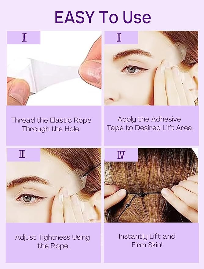 ACADA Face Lift Tape Neck Tape Lifting Invisible for Lifting Sagging Skin, Facial Tape for Wrinkles, Breathable, Strong Adhesive, 80pcs Face Tapes with 8Dark Bands