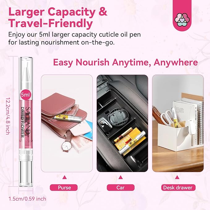 SAVILAND Floral Cuticle Oil Pen: 6Pcs 5ml Large Capacity Nail Growth Oil with Real Flowers For Revitalizing Hydrating Repairing Nail Strengthener Cuticles Softener Nail Growth Serum with Vitamin E