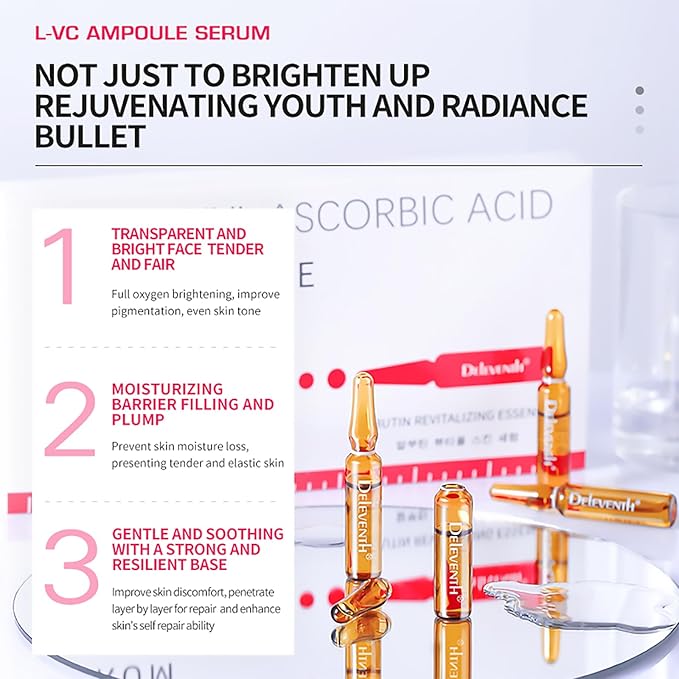 DEleventh Korean Brand Vitamin C Ampoule Serum 2ml × 7EAe / with Pro-Xylane, Anti-Aging, Brighten, Hydrate, and Smooth Skin, Creates a Radiant, Youthful Complexion