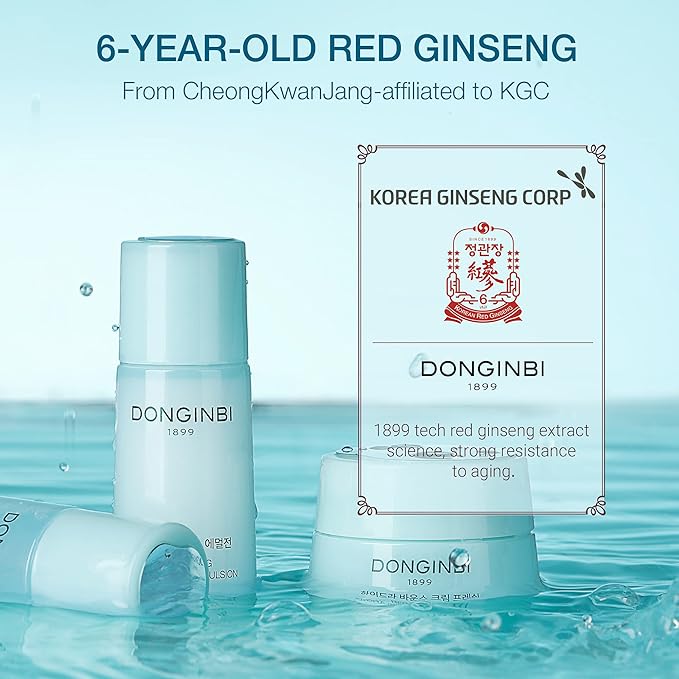 Donginbi Red Ginseng Hydra Bounce Cream Fresh Travel Kit - Mother's Day Gifts, Hydrating and Nourishing Skincare Set, Hydra Bounce Softener 15 ml, Emulsion 15 ml and Cream 7 ml