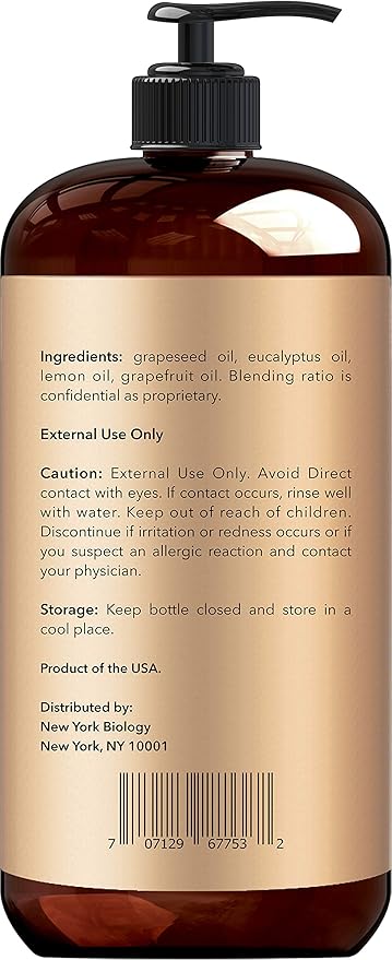 New York Biology Anti Cellulite Massage Oil 8 Fl. oz – Made with 100% Natural Oils – Body Oil for Massage Therapy, Muscle Relaxation and Deep Tissue