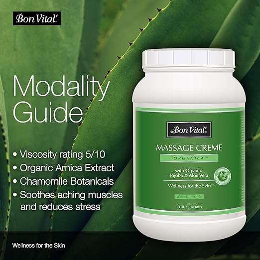 Bon Vital' Organica Massage Creme, Professional Massage Therapy Cream with Certified Organic Ingredients for Earth-Friendly Massage, Organic Jojoba Oil for Easy Glide, 1 Gal, Label may Vary