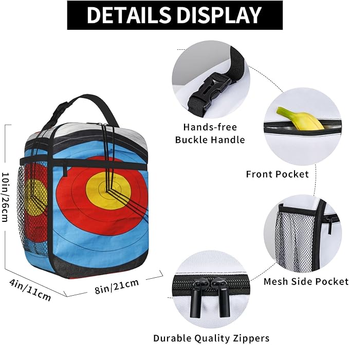 Arrow Target Archery Fun Insulated Lunch Bag Reusable Cooler Lunch Box Portable Leakproof Thermal Container Tote Bags for Girls Boys School Travel