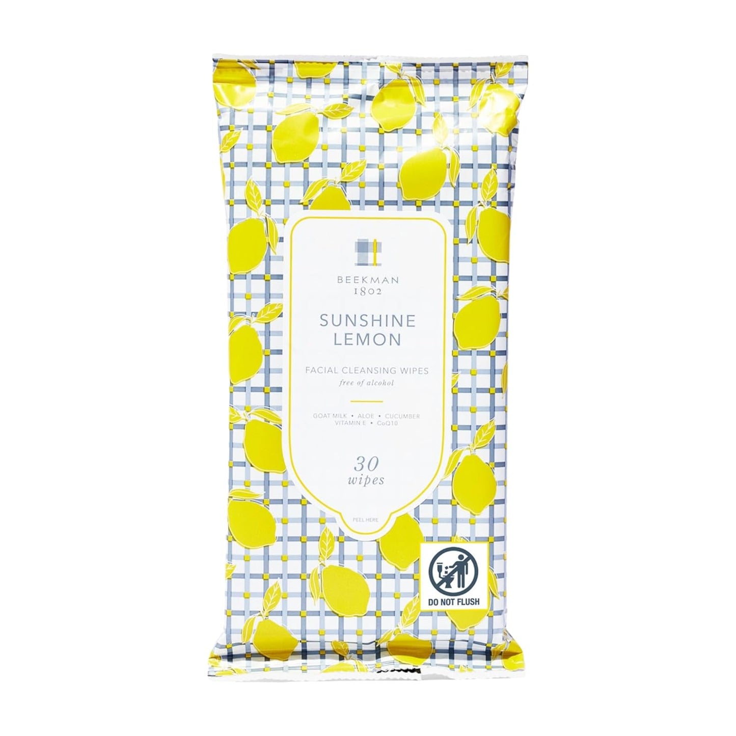 Beekman 1802 Face & Body Wipes, Sunshine Lemon Scented, 30 Count - Cleanses Dirt & Makeup, With Goat Milk, Aloe & Vitamin E - Alcohol Free, Biodegradable, Good for Sensitive Skin