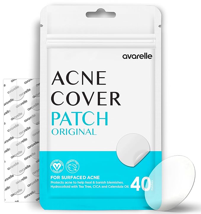 AVARELLE Acne Cover Patches, FSA HSA Eligible Hydrocolloid Pimple Patches for Face with Tea Tree Oil, Korean Skincare Zit Patches for Face | FSA HSA Store Eligible Items | Vegan, Cruelty-free