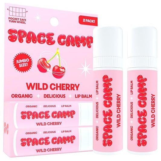 Space Camp Wellness Jumbo Lip Balm - Wild Cherry Organic Flavored Balm (2 Pack)