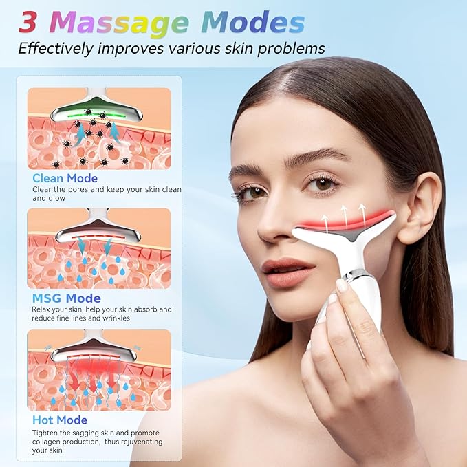 Face and Neck Massager T𝗈𝗈I, 7 C𝗈I𝗈r Facial Massager for Face and Neck, Face 𝖲cuIpting Tool for S𝗄in Care