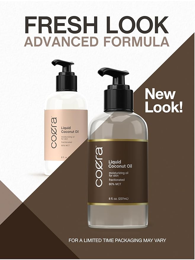 Coera Fractionated Coconut Oil | 8 fl oz | Liquid Moisturizing Oil for Skin | Free of Parabens, SLS, & Fragrances | Packaging May Vary