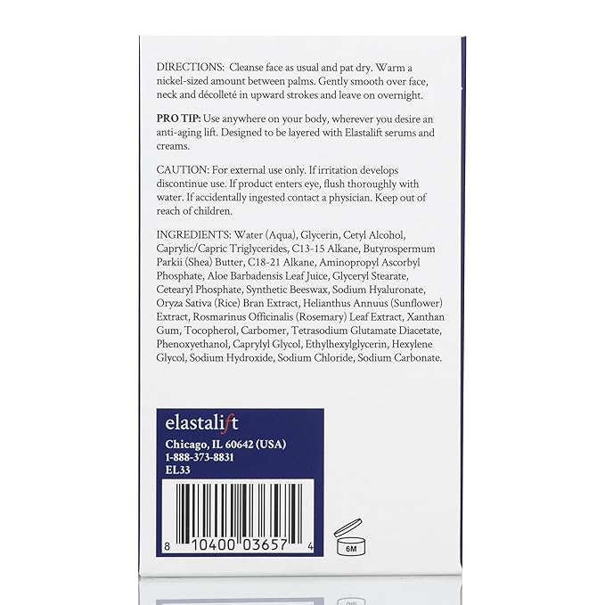 Elastalift Renewing Night Cream | Brightening Vitamin C Cream + Hyaluronic Acid Moisturizer For Face | Oil-Free Overnight Correcting Facial Treatment Night Lotion | Skin Care Face Cream, 1.75 Fl Oz