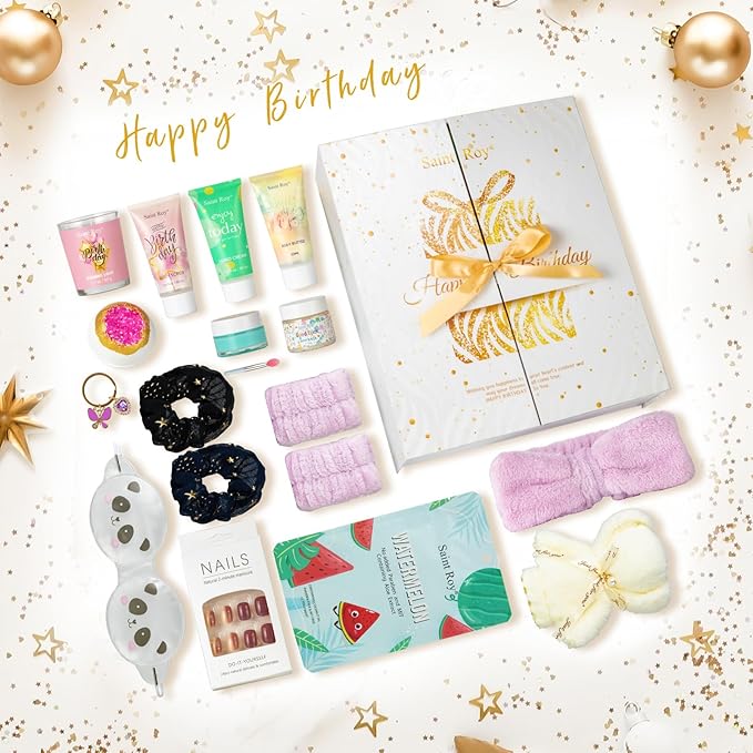 Luxury Spa Gifts for Her - 15pcs Birthday Surprise Box with Hand Cream, DIY Nails Set & Skin Care Gift Sets for Women, Moms & Daughters